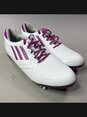 Adidas Shoes Womens 8 white purple leather adizero tour golf cleats spikes sport